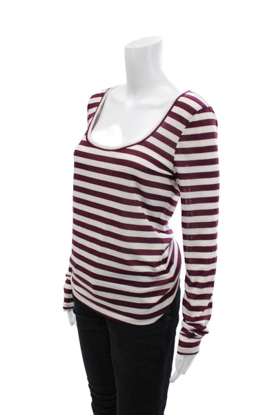 Maeve Anthropologie Womens Long Sleeve Scoop Neck Striped Shirt White Red Medium
