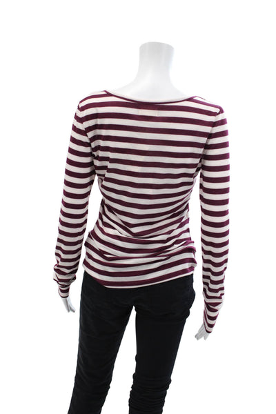 Maeve Anthropologie Womens Long Sleeve Scoop Neck Striped Shirt White Red Medium
