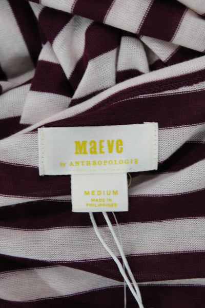 Maeve Anthropologie Womens Long Sleeve Scoop Neck Striped Shirt White Red Medium