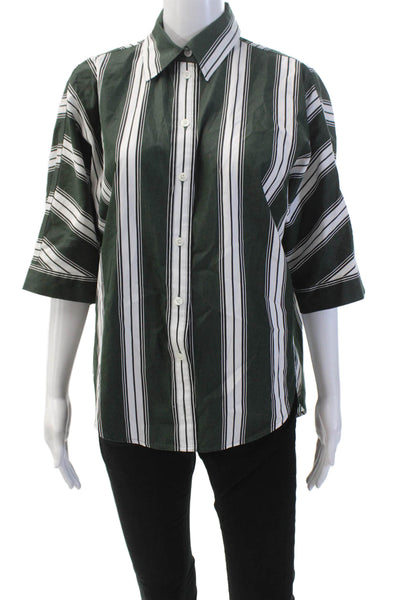 Madewell Womens Striped Button Down Shirt Green White Cotton Size Small