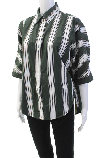 Madewell Womens Striped Button Down Shirt Green White Cotton Size Small