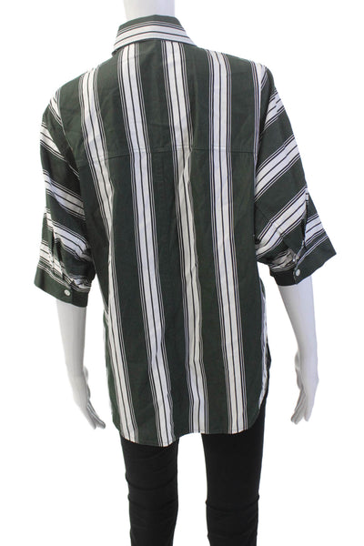 Madewell Womens Striped Button Down Shirt Green White Cotton Size Small