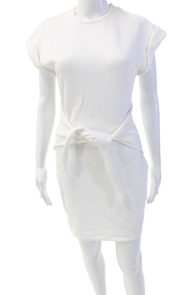 Ronny Kobo Women's Short Sleeves Fitted Tie Waist Mini T-Shirt Dress White S