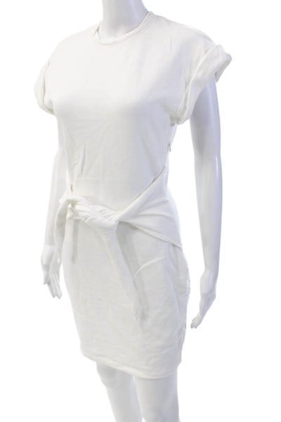 Ronny Kobo Women's Short Sleeves Fitted Tie Waist Mini T-Shirt Dress White S