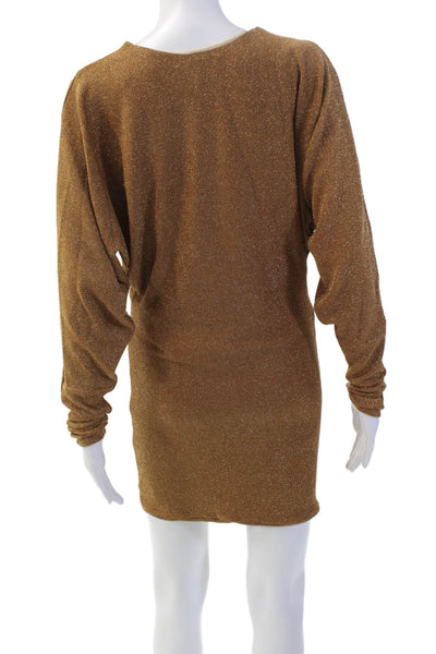 Ronny Kobo Women's V-Neck Long Sleeves Sparkle Wrap Mini Dress Brown Size S