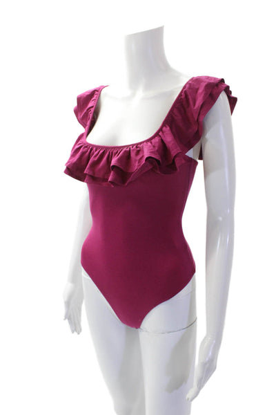 Lovers + Friends Womens Sleeveless Ruffled Scoop Neck Bodysuit Magenta Size 2XS
