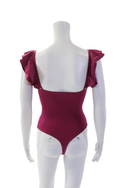 Lovers + Friends Womens Sleeveless Ruffled Scoop Neck Bodysuit Magenta Size 2XS
