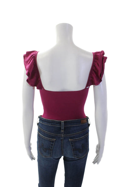 Lovers + Friends Womens Sleeveless Ruffled Scoop Neck Bodysuit Magenta Size 2XS