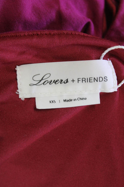 Lovers + Friends Womens Sleeveless Ruffled Scoop Neck Bodysuit Magenta Size 2XS