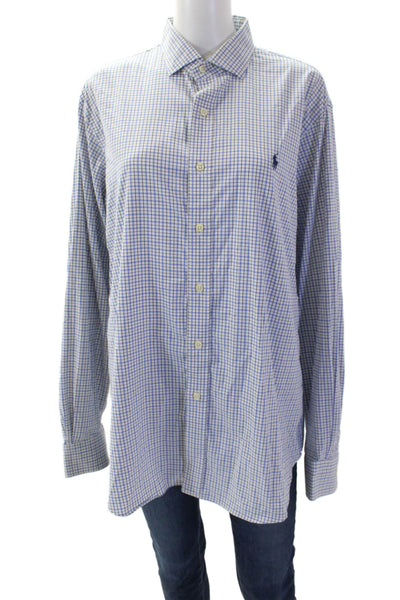 Polo Ralph Lauren Blue Label Womens Cotton Long Sleeve Button Plaid Blouse Blue