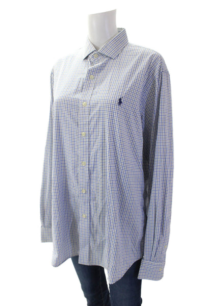 Polo Ralph Lauren Blue Label Womens Cotton Long Sleeve Button Plaid Blouse Blue