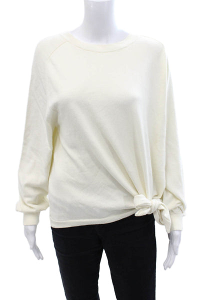 Vince Womens Cotton Knit Waist Tie Round Neck Pullover Sweater Top Cream Size M