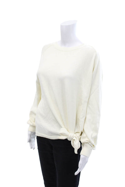 Vince Womens Cotton Knit Waist Tie Round Neck Pullover Sweater Top Cream Size M