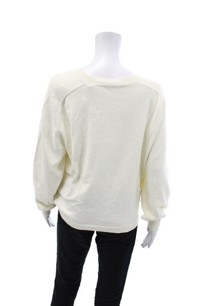 Vince Womens Cotton Knit Waist Tie Round Neck Pullover Sweater Top Cream Size M