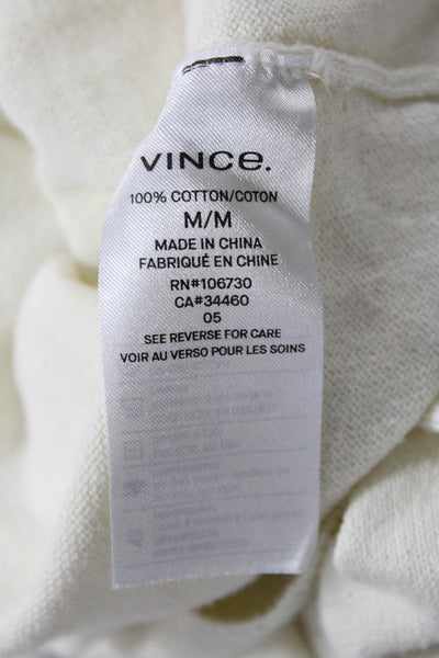Vince Womens Cotton Knit Waist Tie Round Neck Pullover Sweater Top Cream Size M