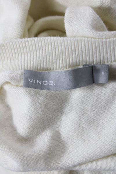 Vince Womens Cotton Knit Waist Tie Round Neck Pullover Sweater Top Cream Size M