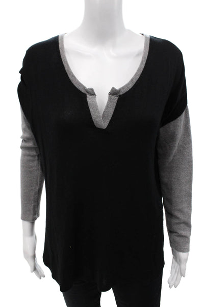 Generation Love Womens Two-Toned V-Neck Long Sleeve T-Shirt Top Black Size M