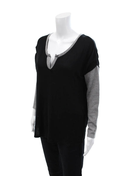 Generation Love Womens Two-Toned V-Neck Long Sleeve T-Shirt Top Black Size M