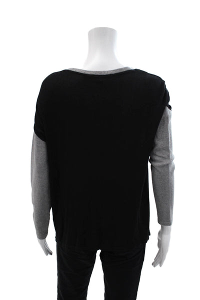 Generation Love Womens Two-Toned V-Neck Long Sleeve T-Shirt Top Black Size M