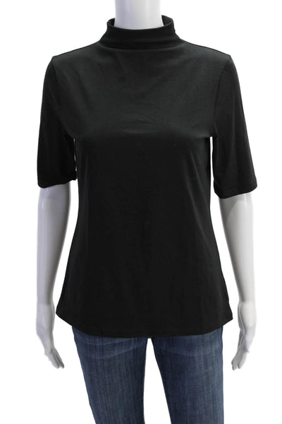 Theory Womens High Neck Short Sleeve Casual Sleek Blouse Black Size M