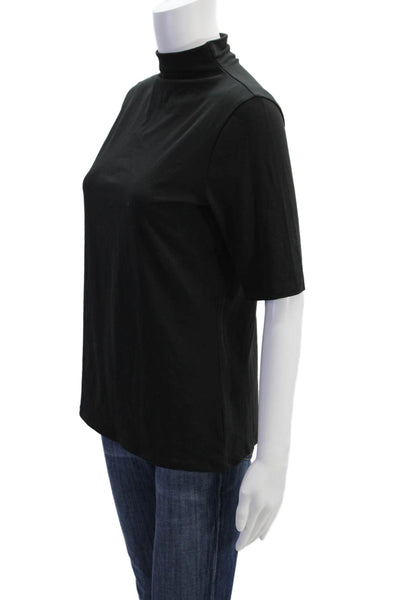 Theory Womens High Neck Short Sleeve Casual Sleek Blouse Black Size M