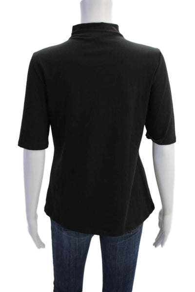 Theory Womens High Neck Short Sleeve Casual Sleek Blouse Black Size M