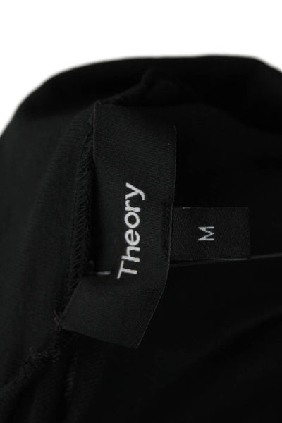 Theory Womens High Neck Short Sleeve Casual Sleek Blouse Black Size M