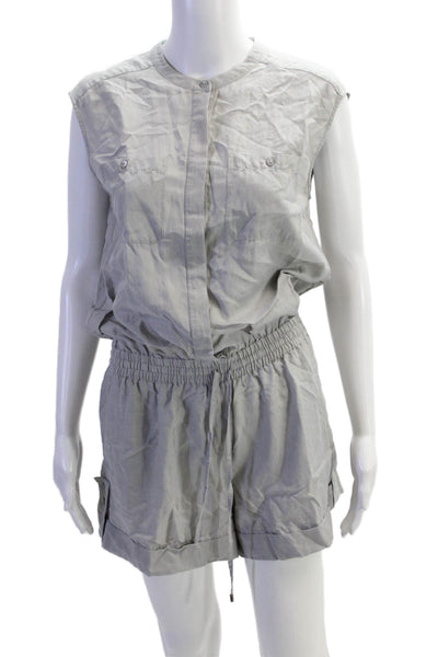Vince Womens Sleeveless Ruched Button Up Casual Romper Gray Size 08