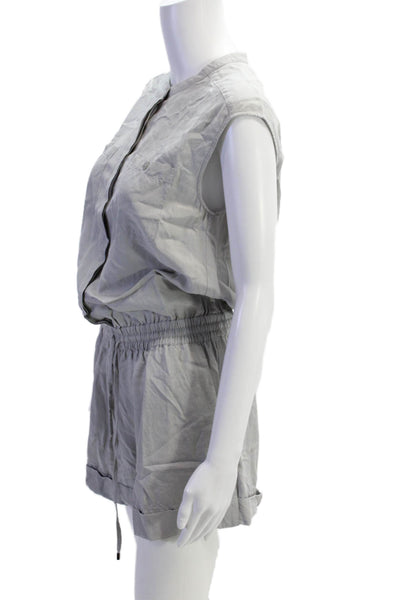 Vince Womens Sleeveless Ruched Button Up Casual Romper Gray Size 08