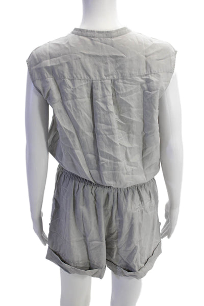 Vince Womens Sleeveless Ruched Button Up Casual Romper Gray Size 08