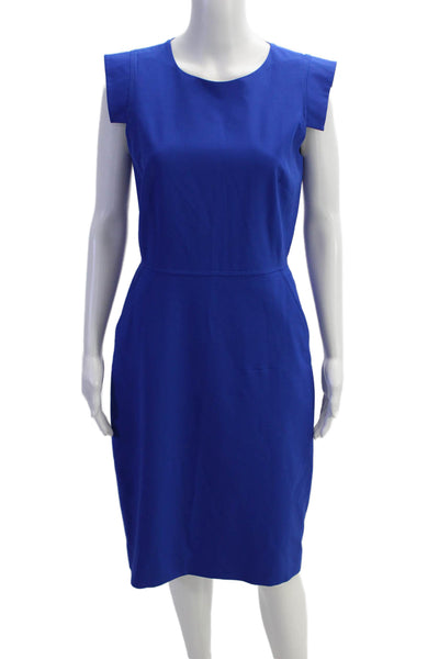 J Crew Womens Sleeveless Round Neck Pleated Lined Pencil Dress Blue Size 04
