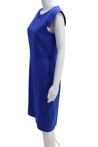 J Crew Womens Sleeveless Round Neck Pleated Lined Pencil Dress Blue Size 04