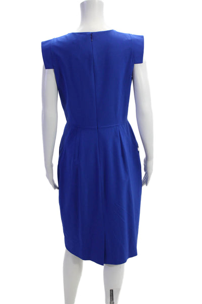 J Crew Womens Sleeveless Round Neck Pleated Lined Pencil Dress Blue Size 04