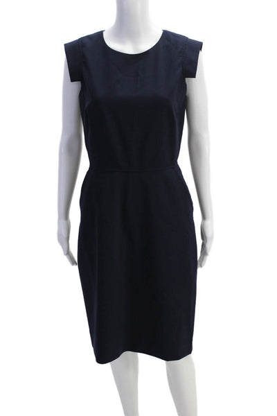 J Crew Womens Textured Round Neck Sleeveless Zip Pleated Dress Navy Size 4