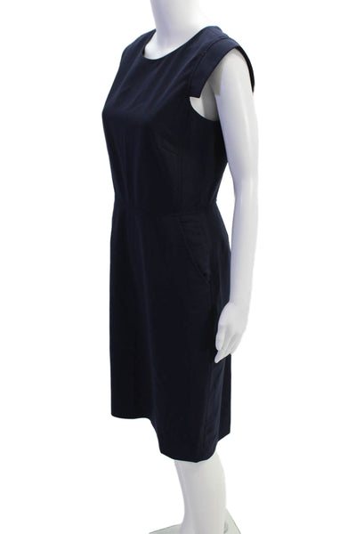 J Crew Womens Textured Round Neck Sleeveless Zip Pleated Dress Navy Size 4