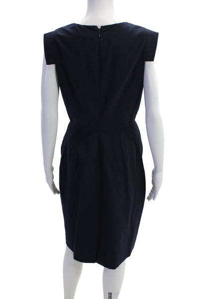 J Crew Womens Textured Round Neck Sleeveless Zip Pleated Dress Navy Size 4