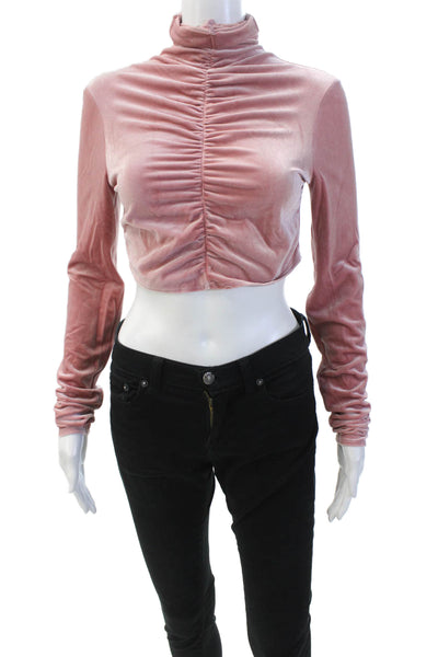 Ronny Kobo Women's Mock Neck Long Sleeves Cinched Fitted Blouse Pink Size S