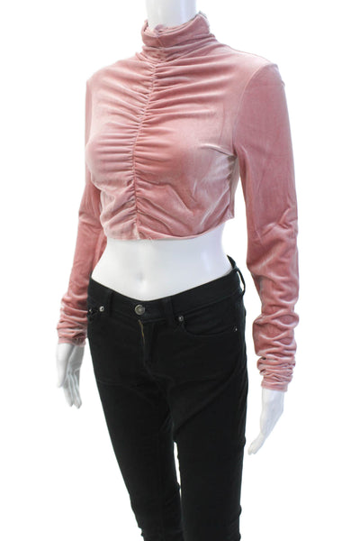 Ronny Kobo Women's Mock Neck Long Sleeves Cinched Fitted Blouse Pink Size S