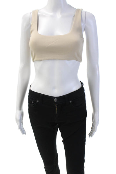 Ronny Kobo Women's Scoop Neck Sleeveless Fitted Sport Bra Beige Size S