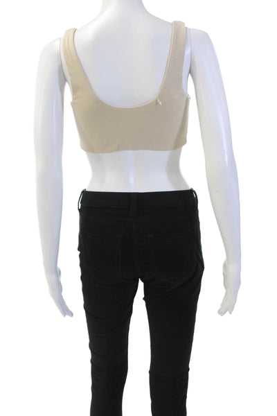 Ronny Kobo Women's Scoop Neck Sleeveless Fitted Sport Bra Beige Size S