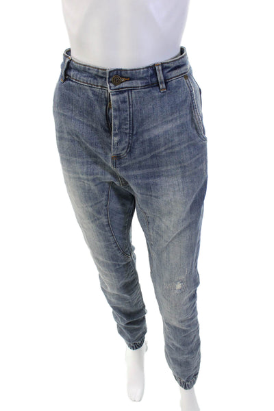 ZANEROBE Womens Cotton Buttoned Medium Wash Tapered Jeans Blue Size 30