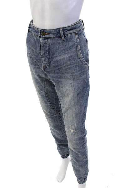ZANEROBE Womens Cotton Buttoned Medium Wash Tapered Jeans Blue Size 30