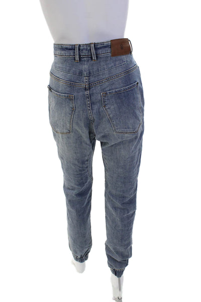 ZANEROBE Womens Cotton Buttoned Medium Wash Tapered Jeans Blue Size 30