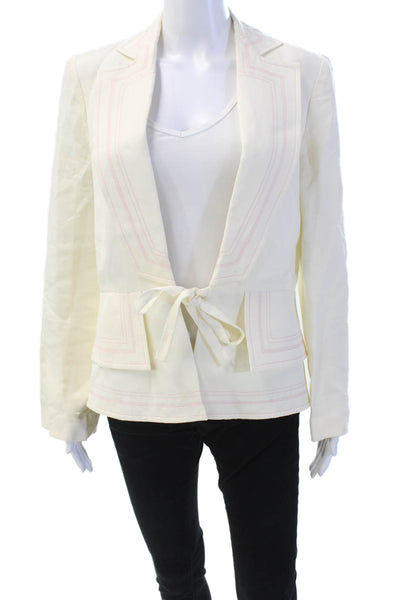 Bazar Christian Lacroix Womens Tied Collared Long Sleeve Blazer Cream Size 6