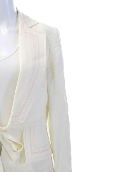 Bazar Christian Lacroix Womens Tied Collared Long Sleeve Blazer Cream Size 6