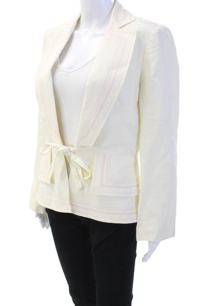 Bazar Christian Lacroix Womens Tied Collared Long Sleeve Blazer Cream Size 6