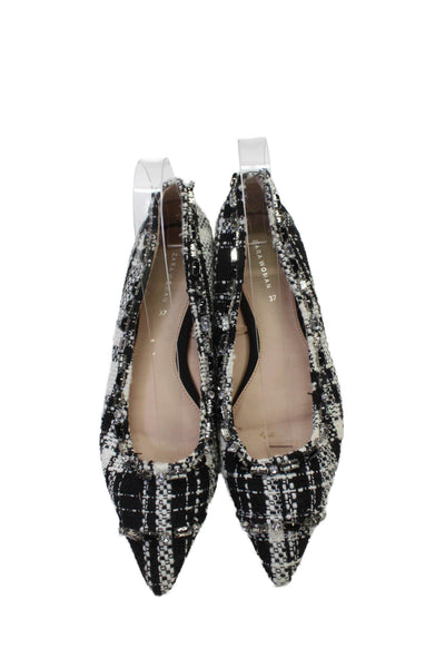 Zara Woman Womens Tweed Print Embellished Pointed Toe Flats Black Size 6.5