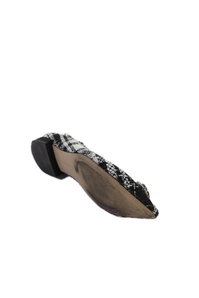 Zara Woman Womens Tweed Print Embellished Pointed Toe Flats Black Size 6.5