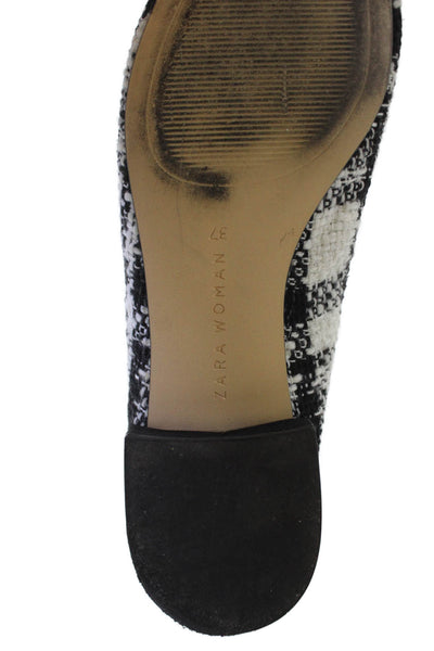 Zara Woman Womens Tweed Print Embellished Pointed Toe Flats Black Size 6.5
