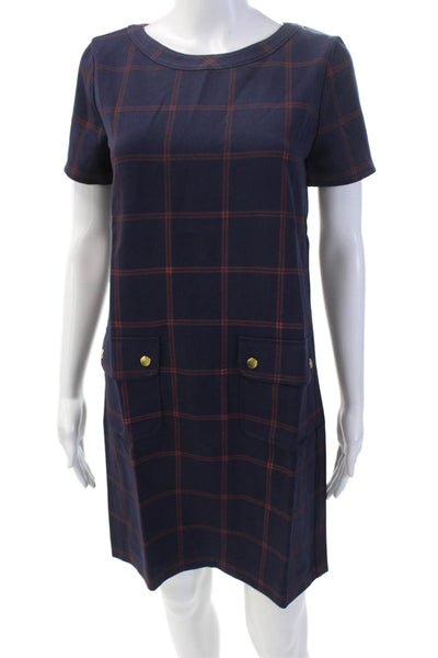 J Crew Womens Striped Print Short Sleeve Round Neck Pencil Dress Blue Size 0